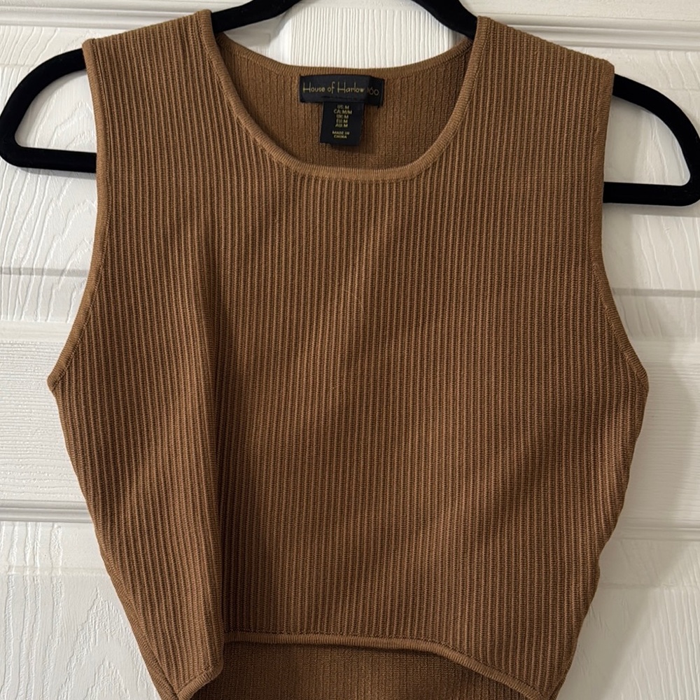 House of Harlow 1960 Women's Tan Ribbed Top